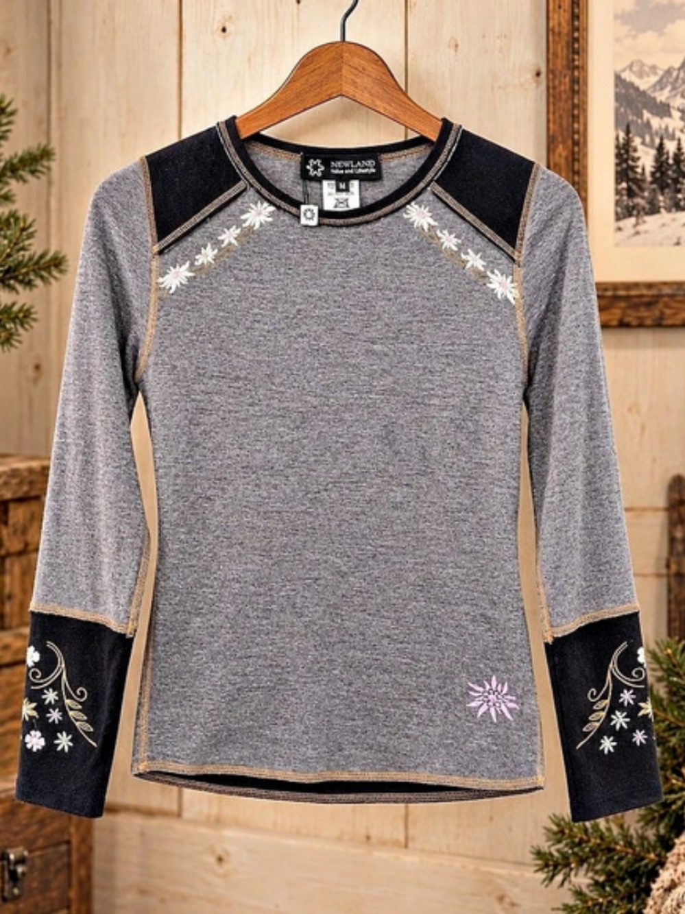 NWT Newland Italy ALP Shirt Embroidered Alpine Top M 19” PTP